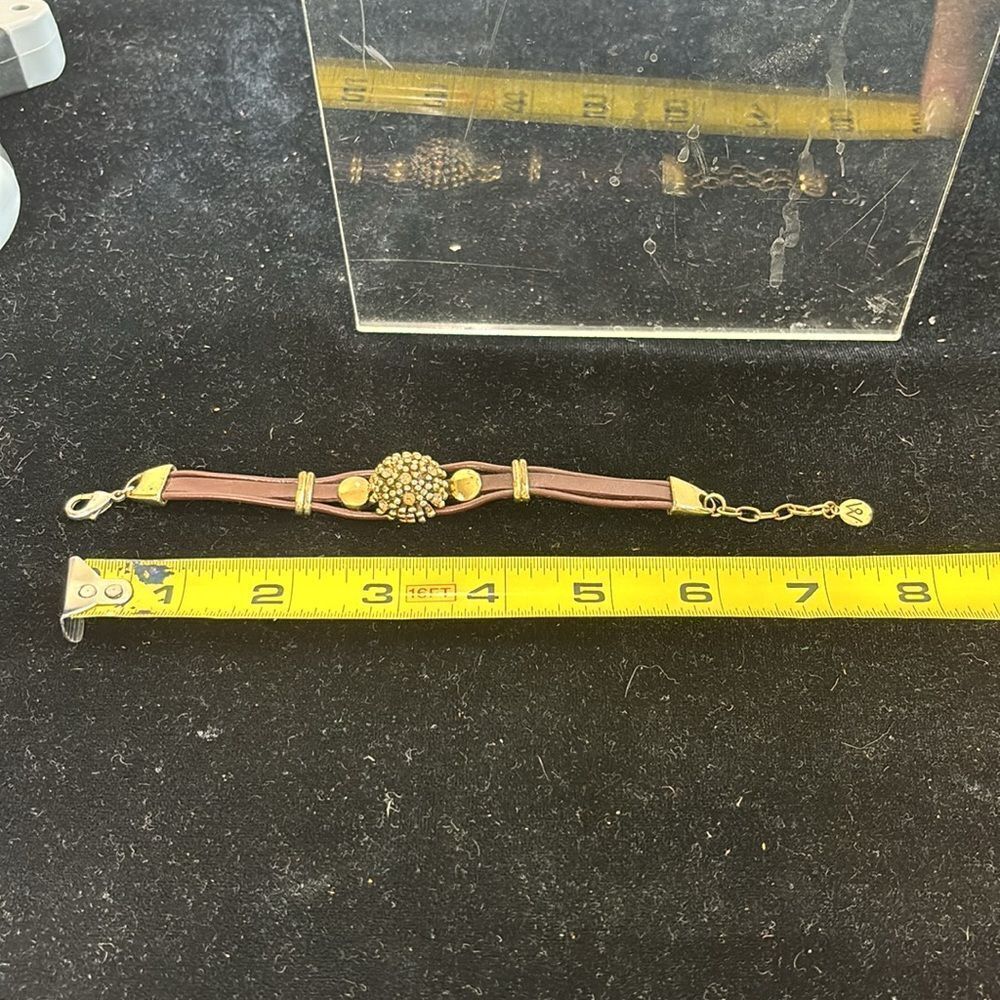 Leather w Rhinestone Dome Bracelet - Picture 7 of 7